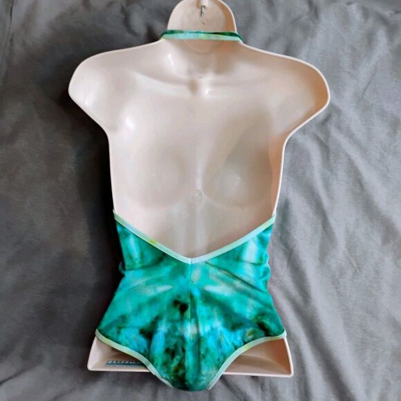 American Apparel Green Tie Dye Bodysuit Small Halter Neck Cotton Blend Festival - Picture 2 of 14